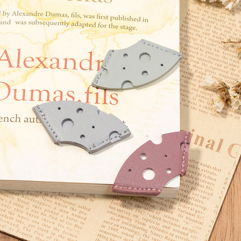 Wholesale Creative Leather Bookmark Cheese PU Leather Book Page Holder Solid Color Business Student Book Label